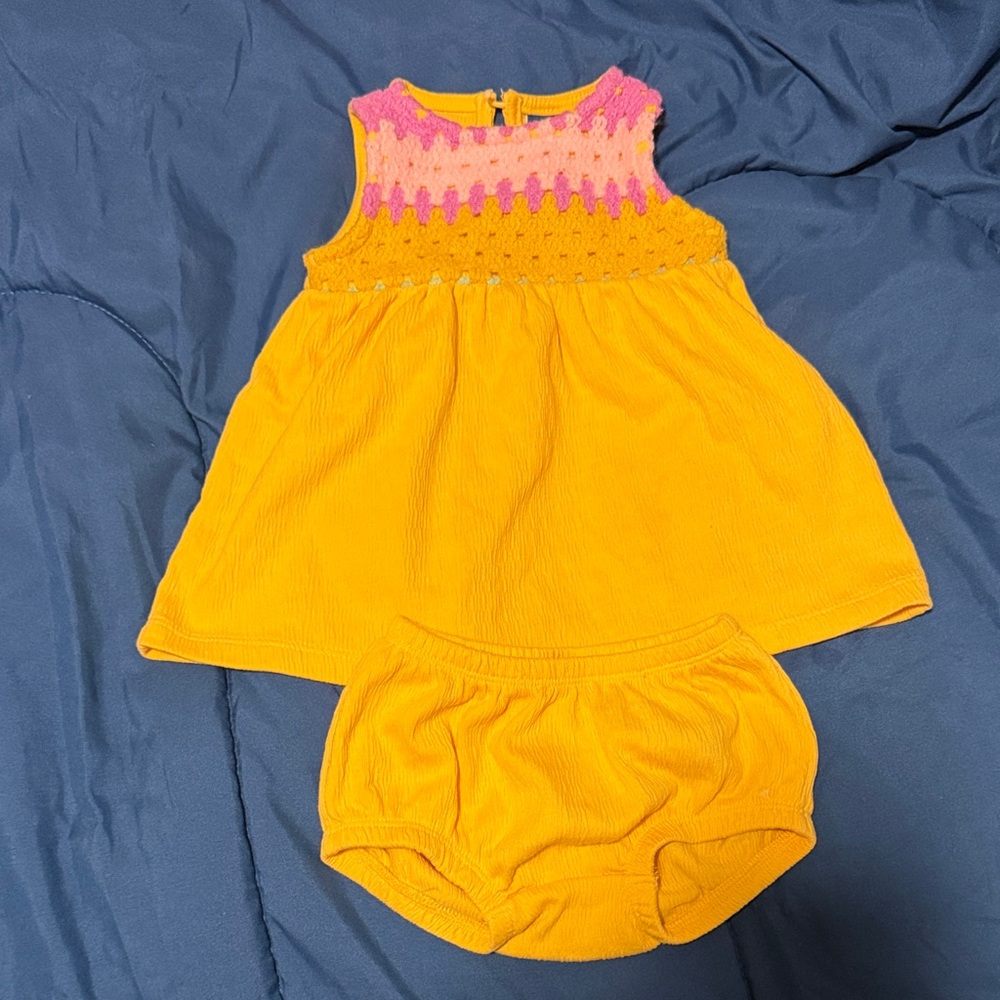 Old Navy Yellow Baby Dress with Pink Crochet Detail